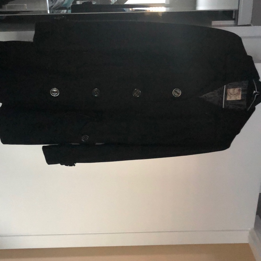 Long, black Tulle pea coat